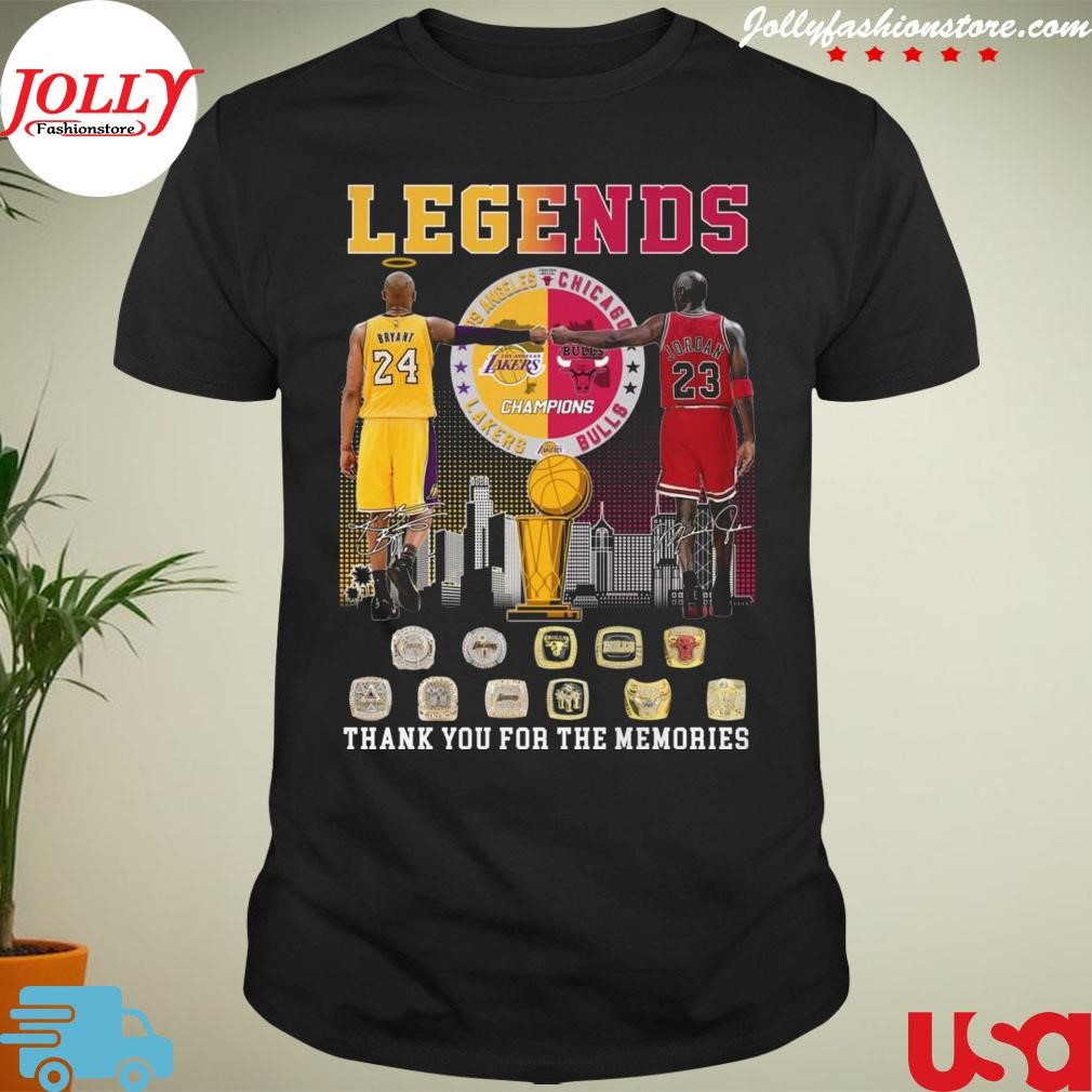 New trending legends los angeles Lakers and chicago bulls Kobe Bryant and michael Jordan city thank you for the memories signatures Shirt