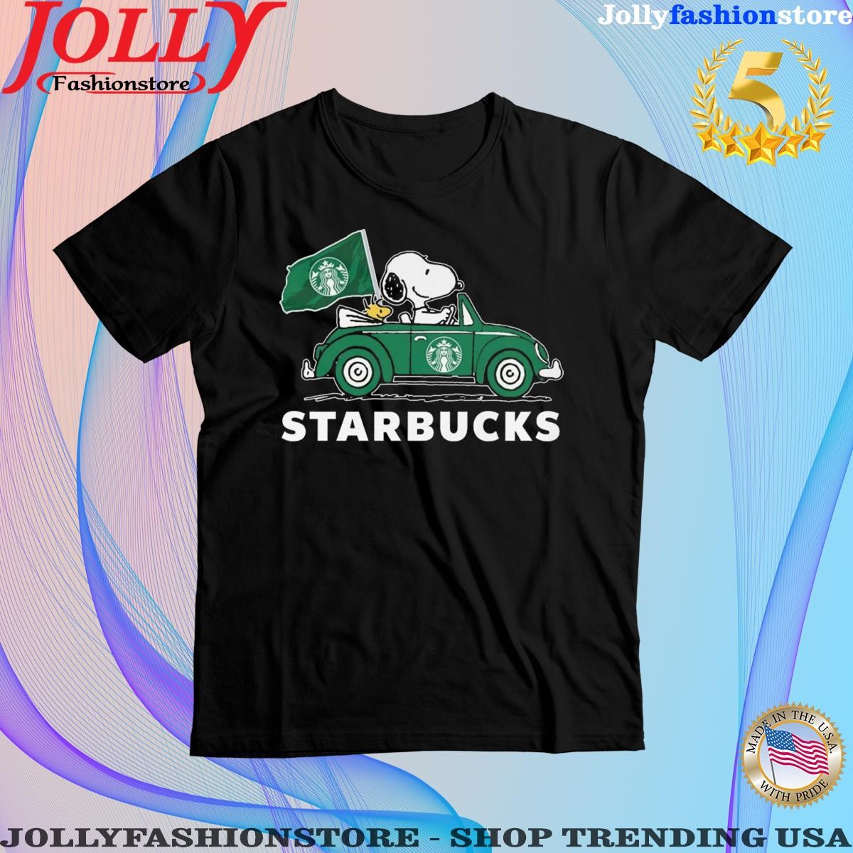 Snoopy and Woodstock riding car starbucks T-shirt