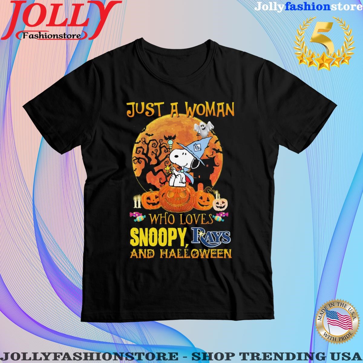 Official just A Woman Who Loves Snoopy Rays And Halloween T Shirt