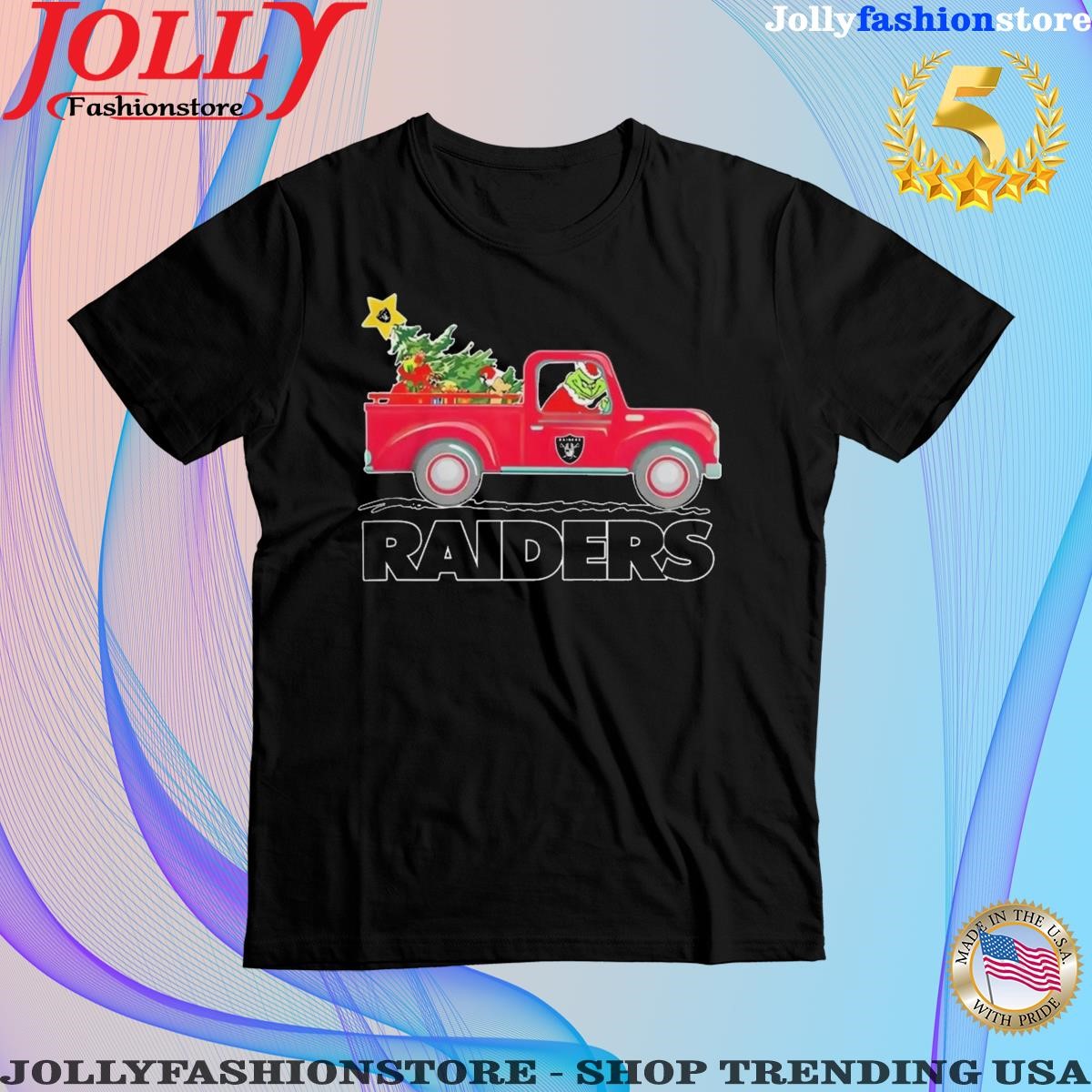 NFL Las Vegas Raiders Santa Grinch Driving Truck Christmas T Shirt